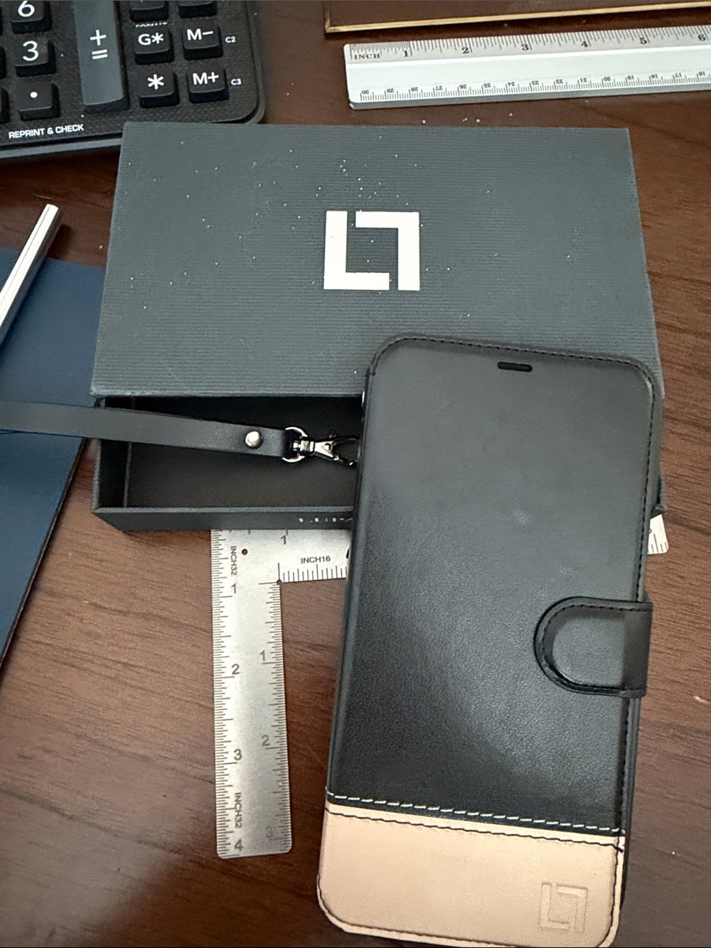 Two-Tone Black/gold Leather Phone Case with Wrist Strap iPhone 12 Pro Max